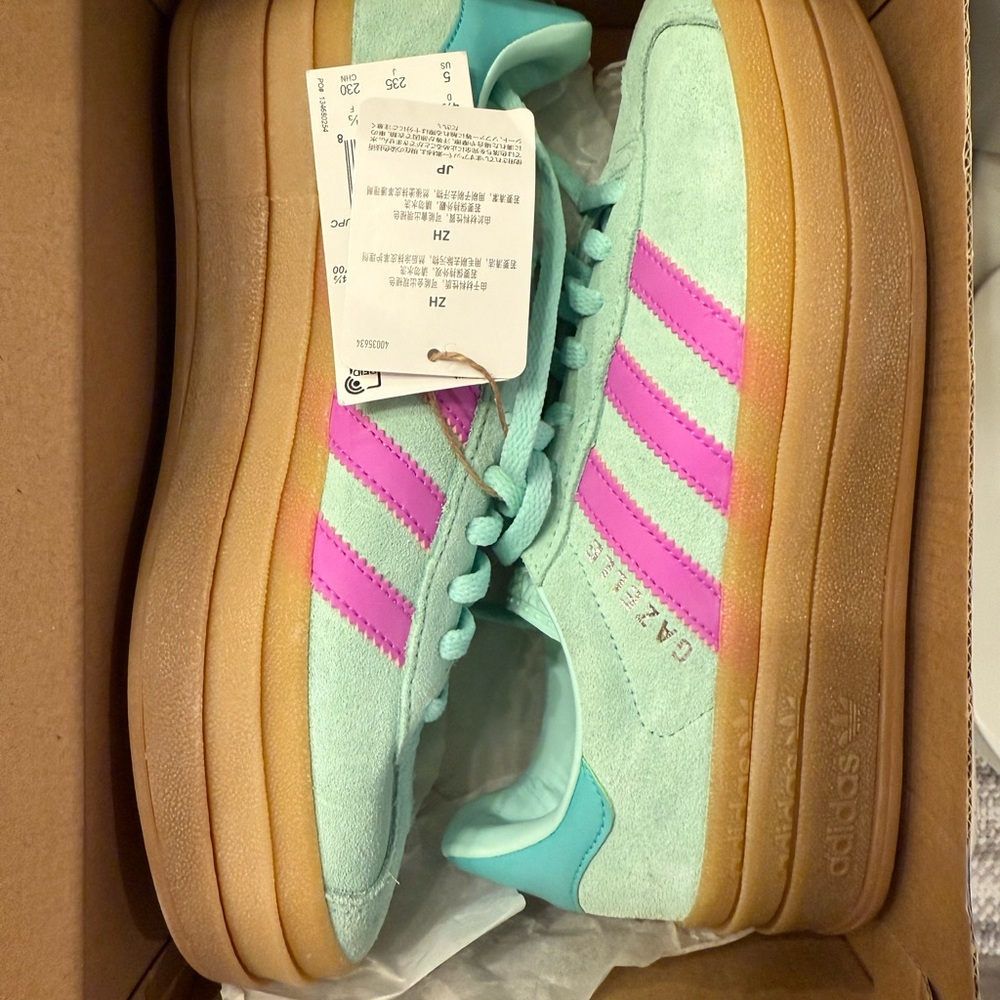 Adidas Gazelle Mint and Pink Sneakers